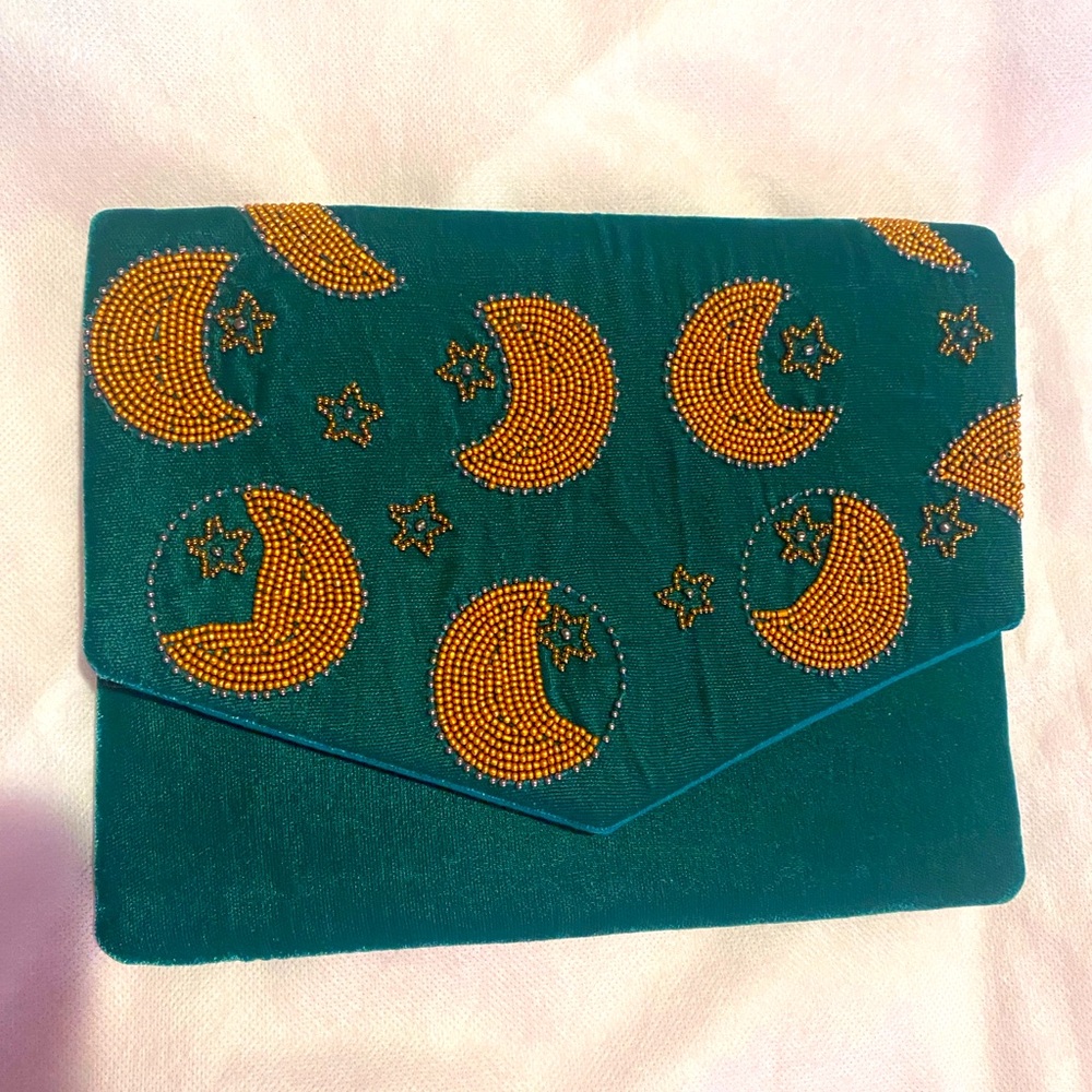 Lulus Across the Stars Teal Velvet Beaded Clutch - Picture 2 of 4